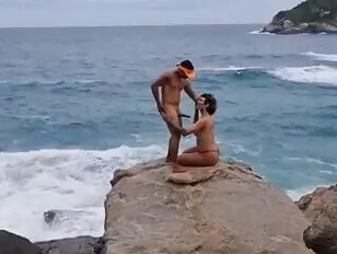 Maicky24 and Star Sabrina Prezotte having sex on the beach - Tranny.one