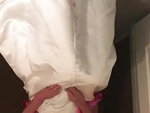 Darren Kelly wearing big wedding dress